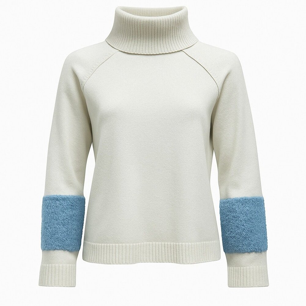 Leo & Sage Sweater Womens Small Blue Turtleneck Raglan Boucle‎ Cuff Pullover